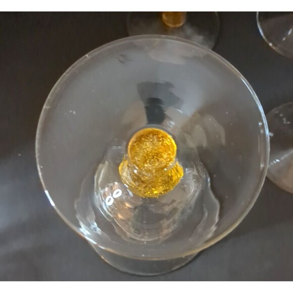 4  Vintage Hand Blown Wine w/Yellow  Bubble Glass Stem  7.5” Tall X 4.5”Wide - Picture 12 of 15